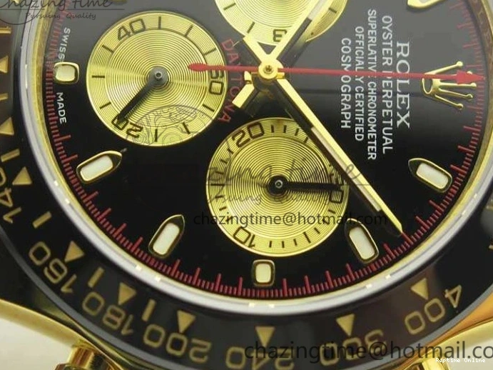 0522 Chic Daytona 116518LN YG JH Best Black Gold Dial On Rubber Strap A4130 (Free XS Rubber ) 3458